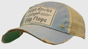 Boat, Docks and Flip Flops Distressed Trucker Hat