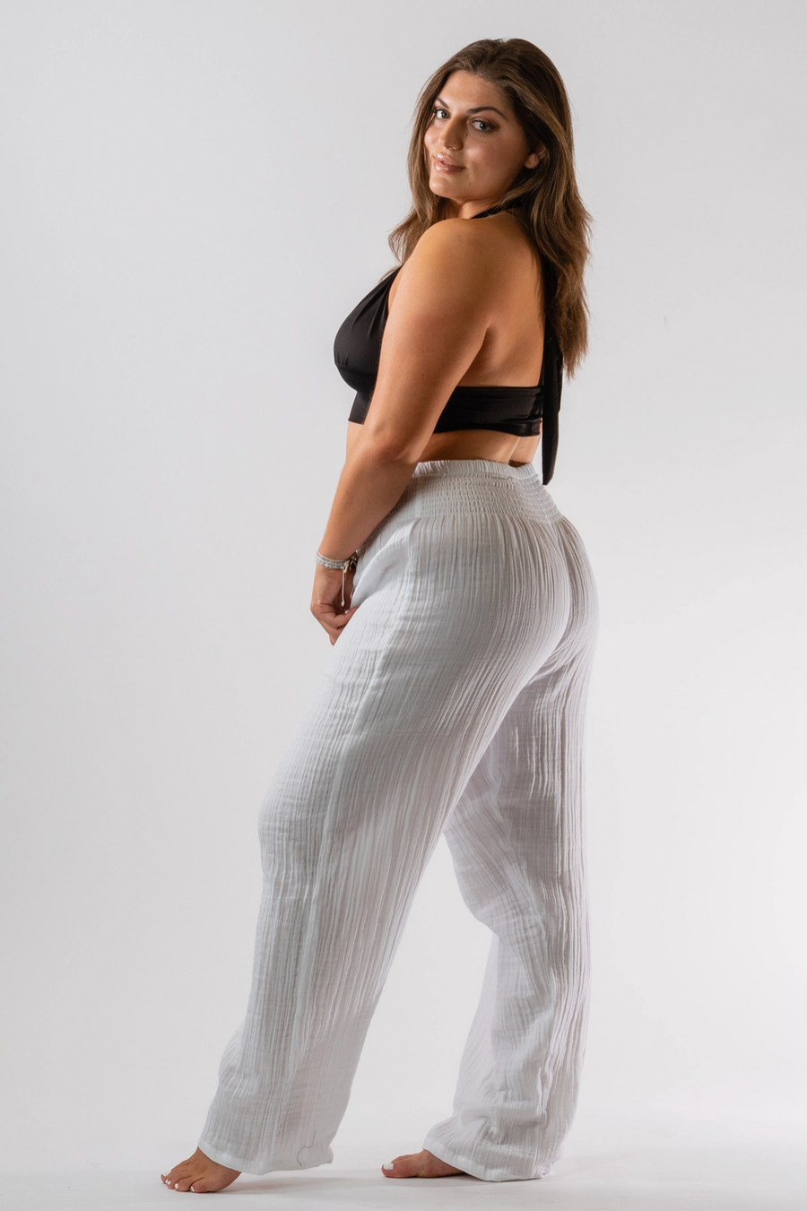 White Wide Leg Cotton Pants