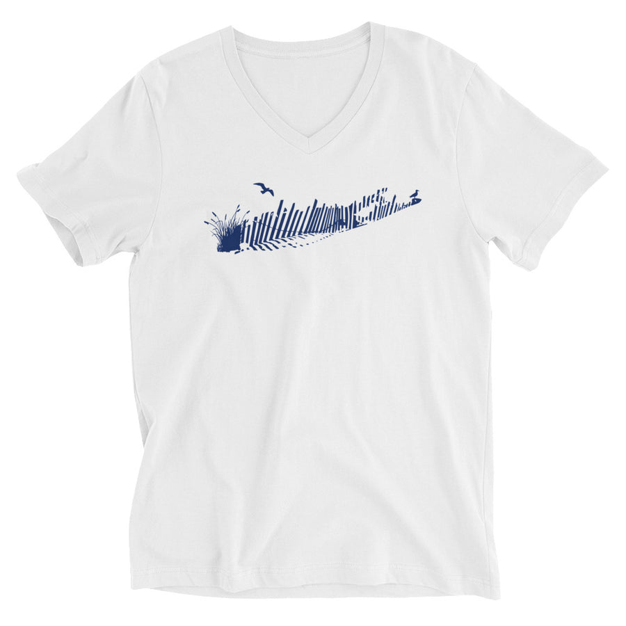 Long Island Snow Fence Unisex Short Sleeve V-Neck T-Shirt