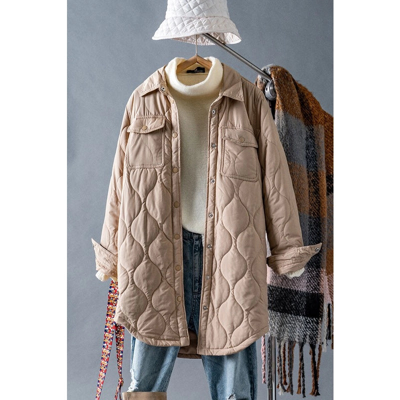 Khaki Quilted Thin Puffer Jacket