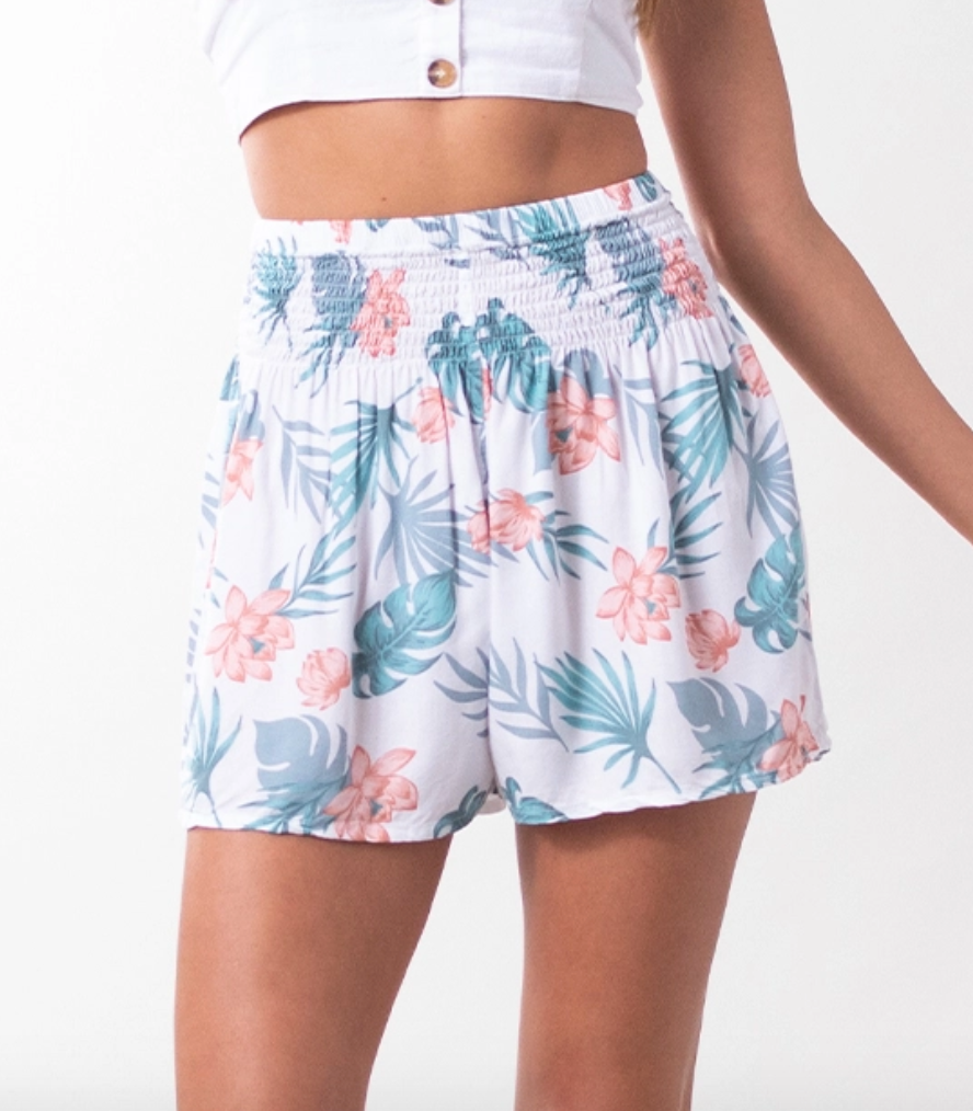 White and Coral Tropical Shorts