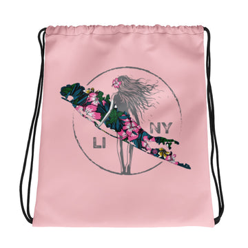 Surf's Up Pink Drawstring Bag